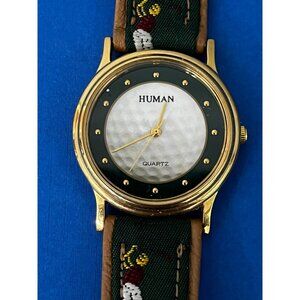 Vintage 1980s Human Ladies Golf Quartz Watch Gold Tone w new battery